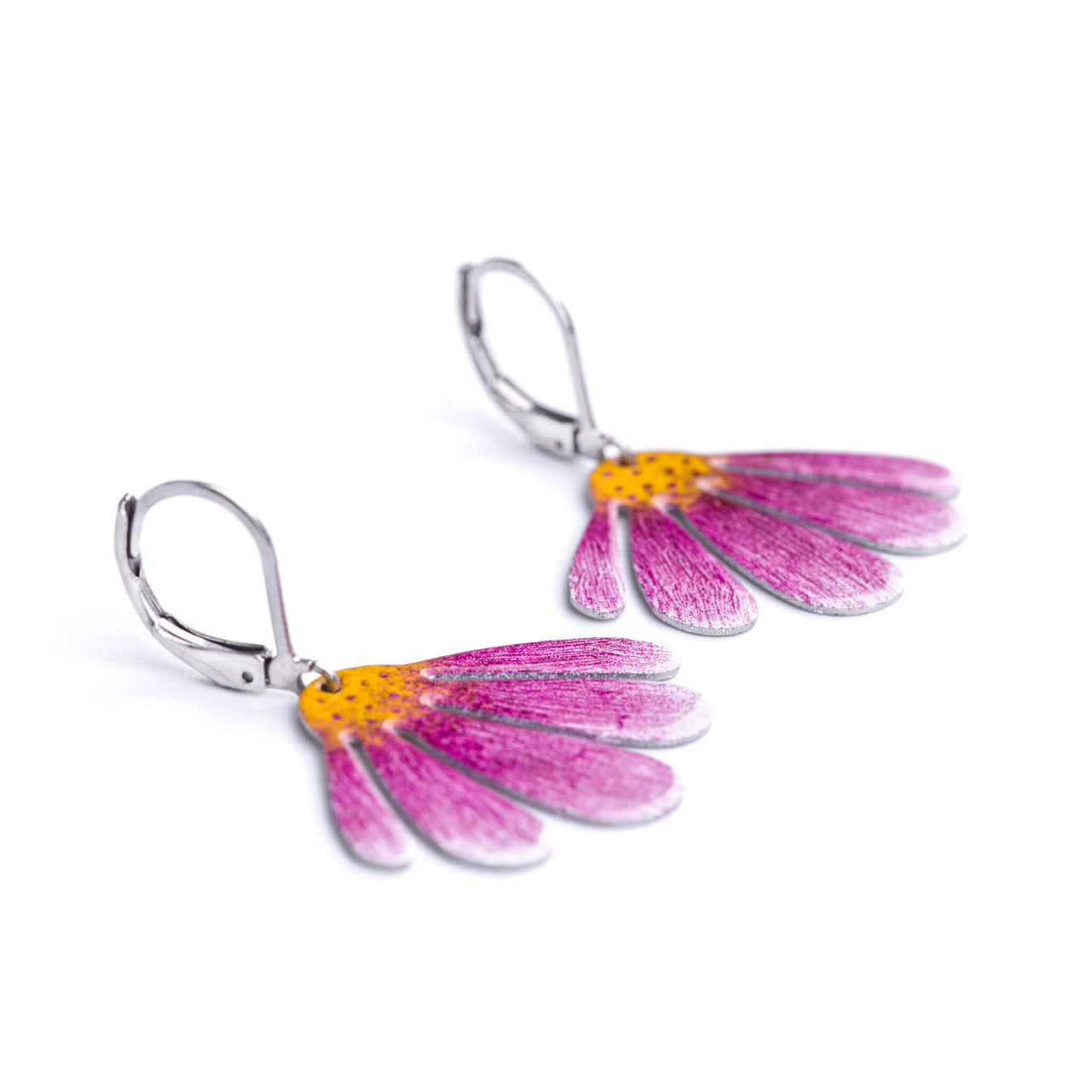Echinacea earrings with lever back locking - side view