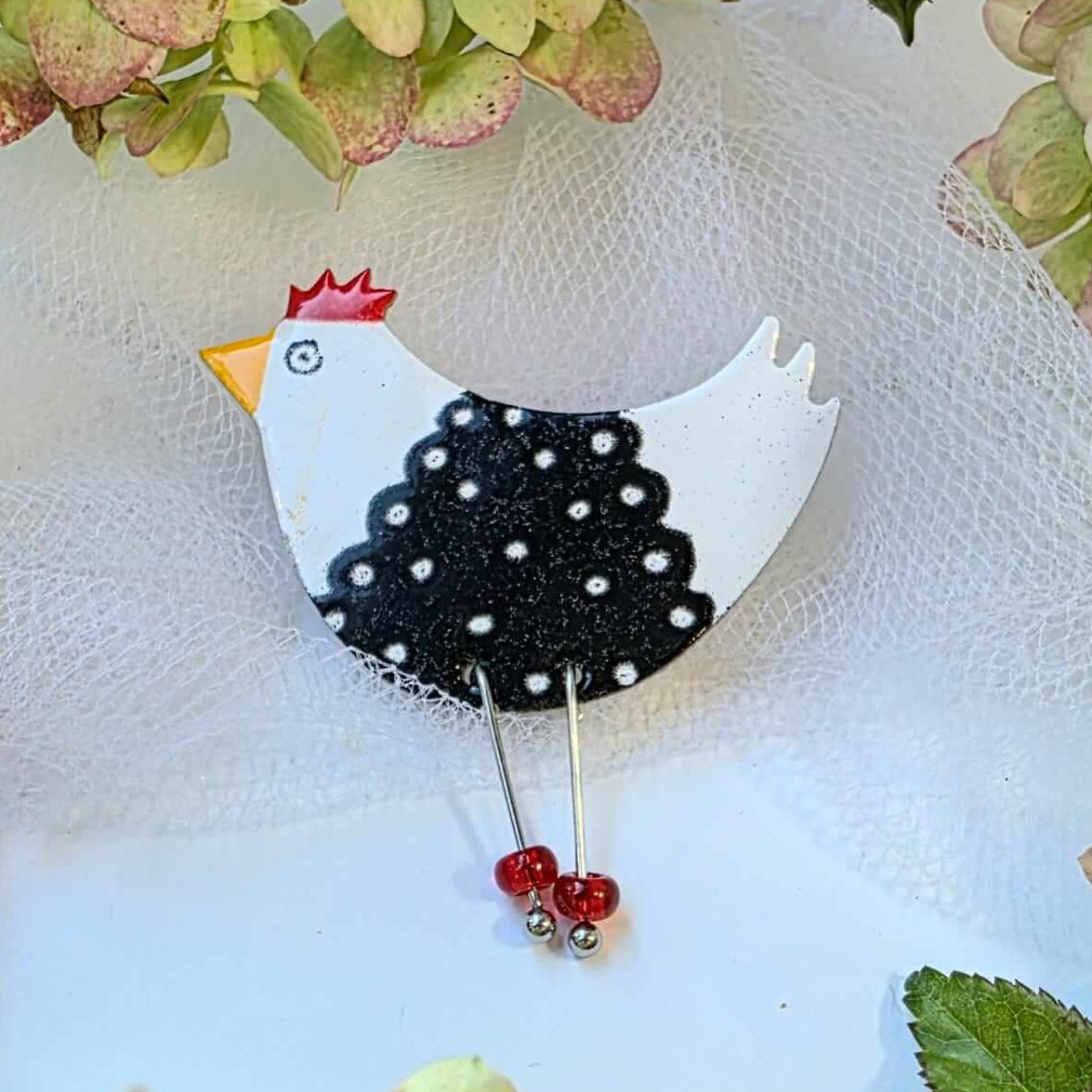 Brosche Schwarzes Huhn