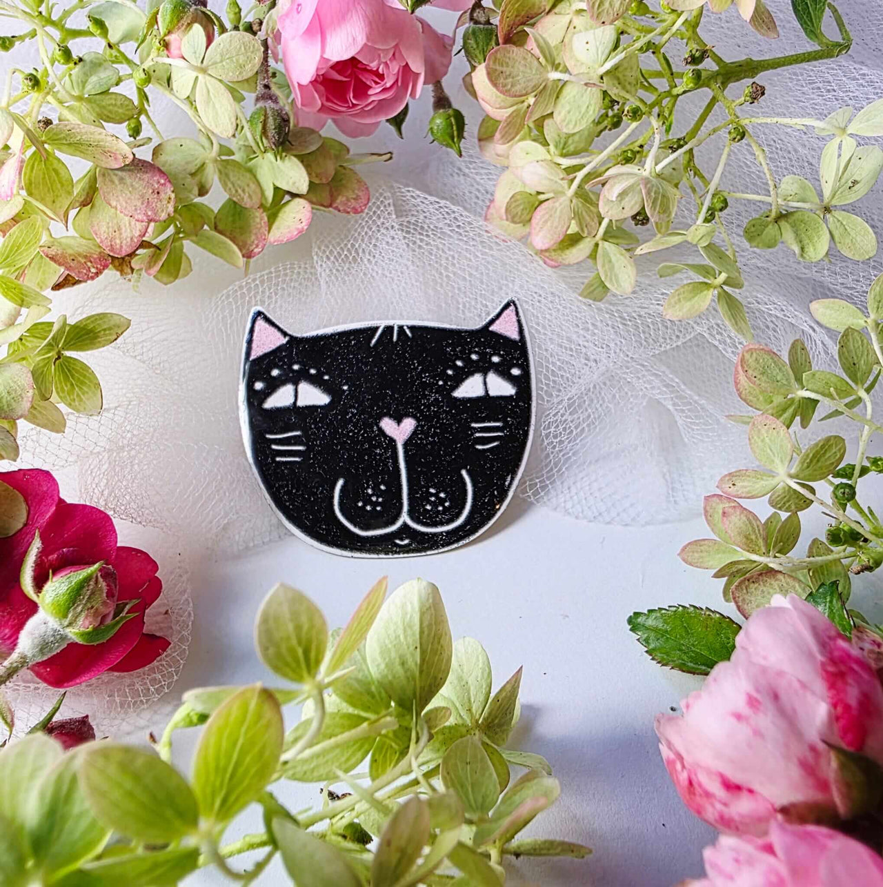 Brosche Schwarze Katzenkopf