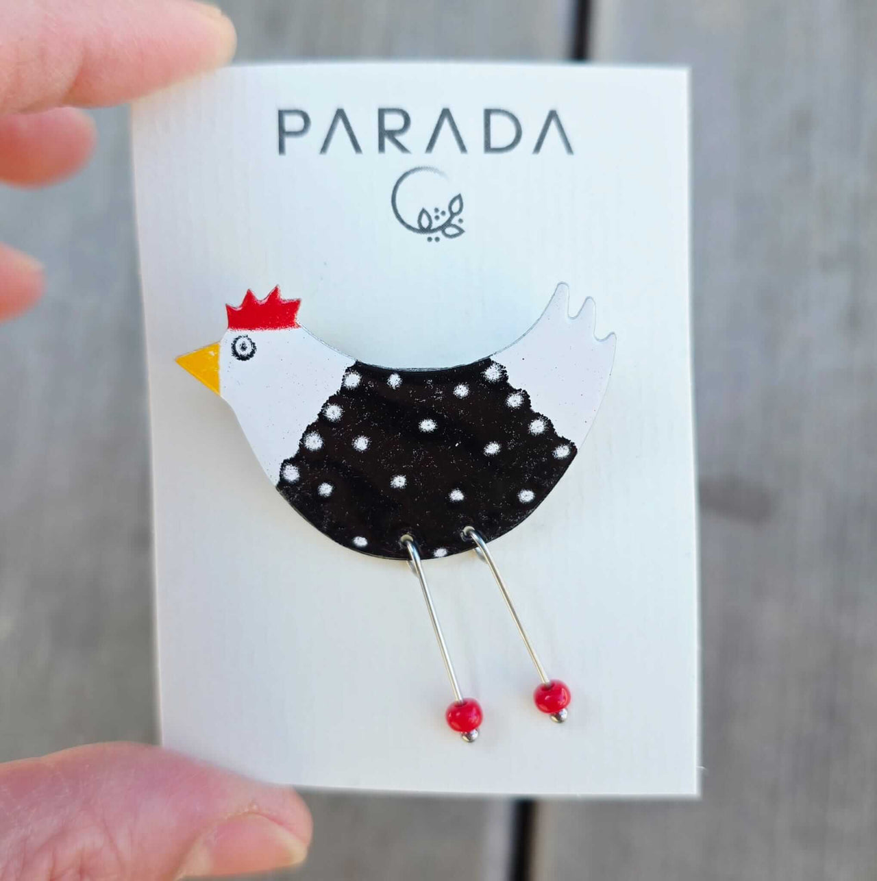 Brosche Schwarzes Huhn