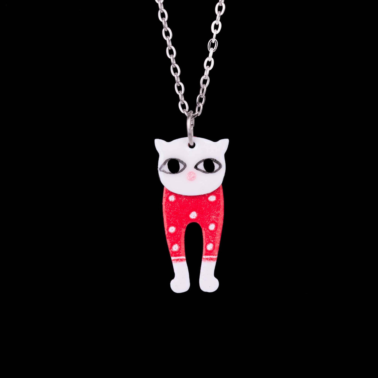 Red Cat with Polka Dots Necklace