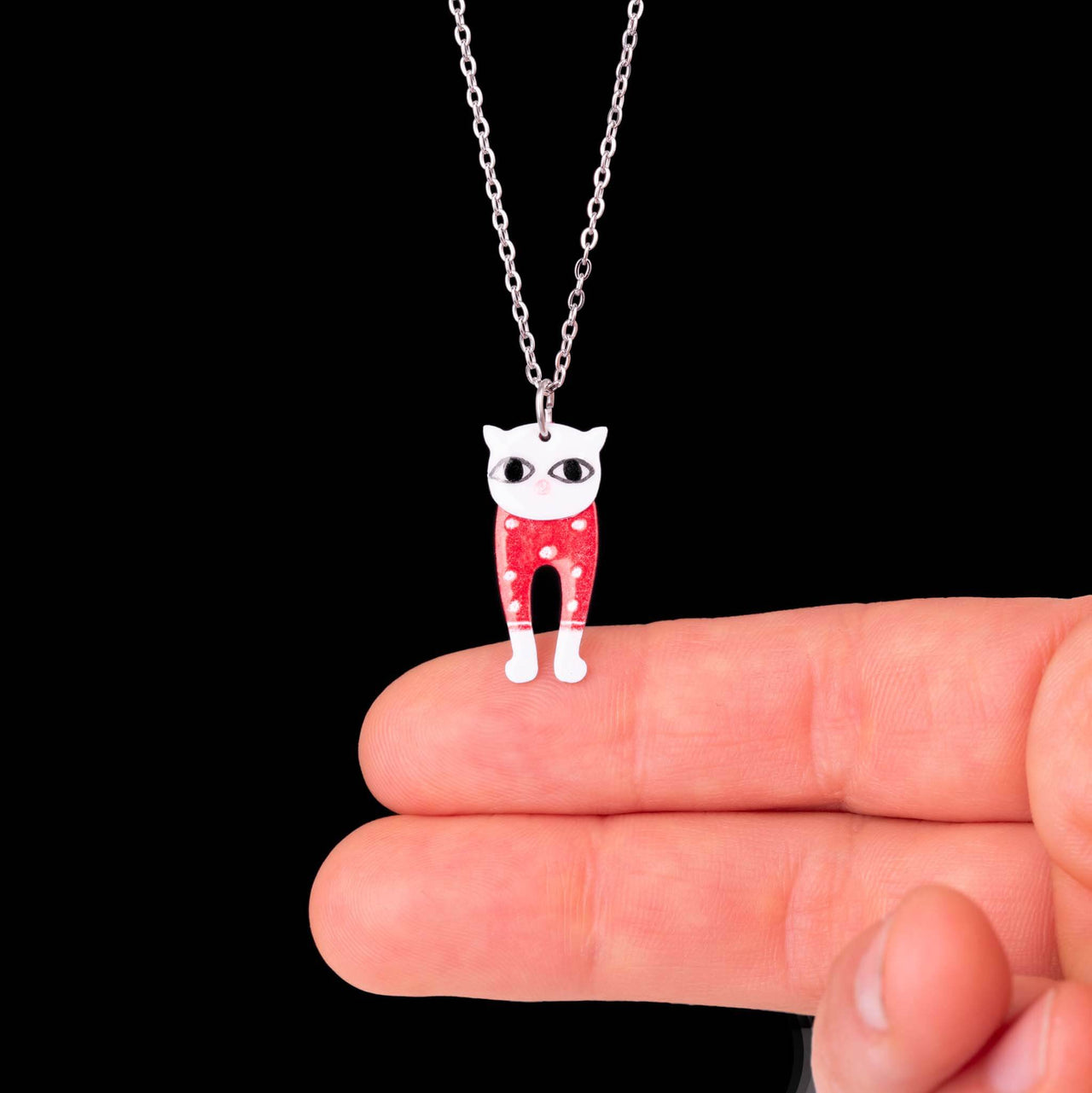 Red Cat with Polka Dots Necklace