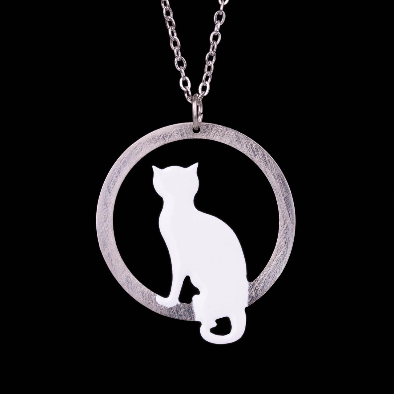 White Cat in Circle Necklace