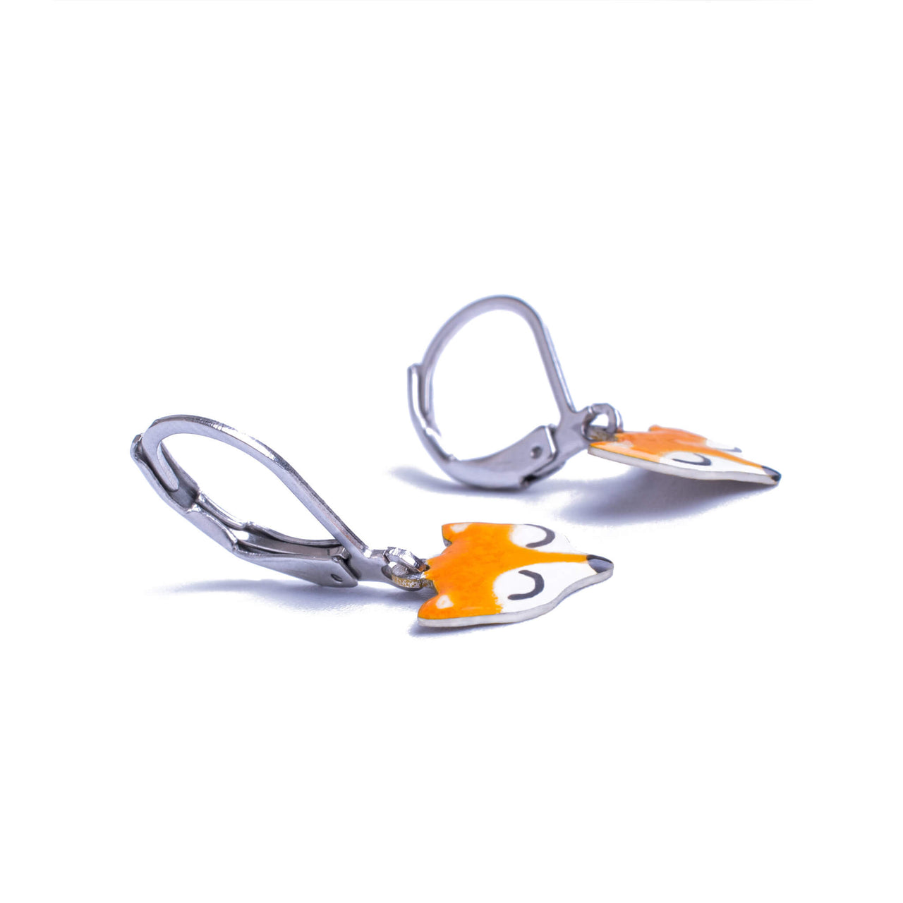 Orange Fox Head Leverback Earrings