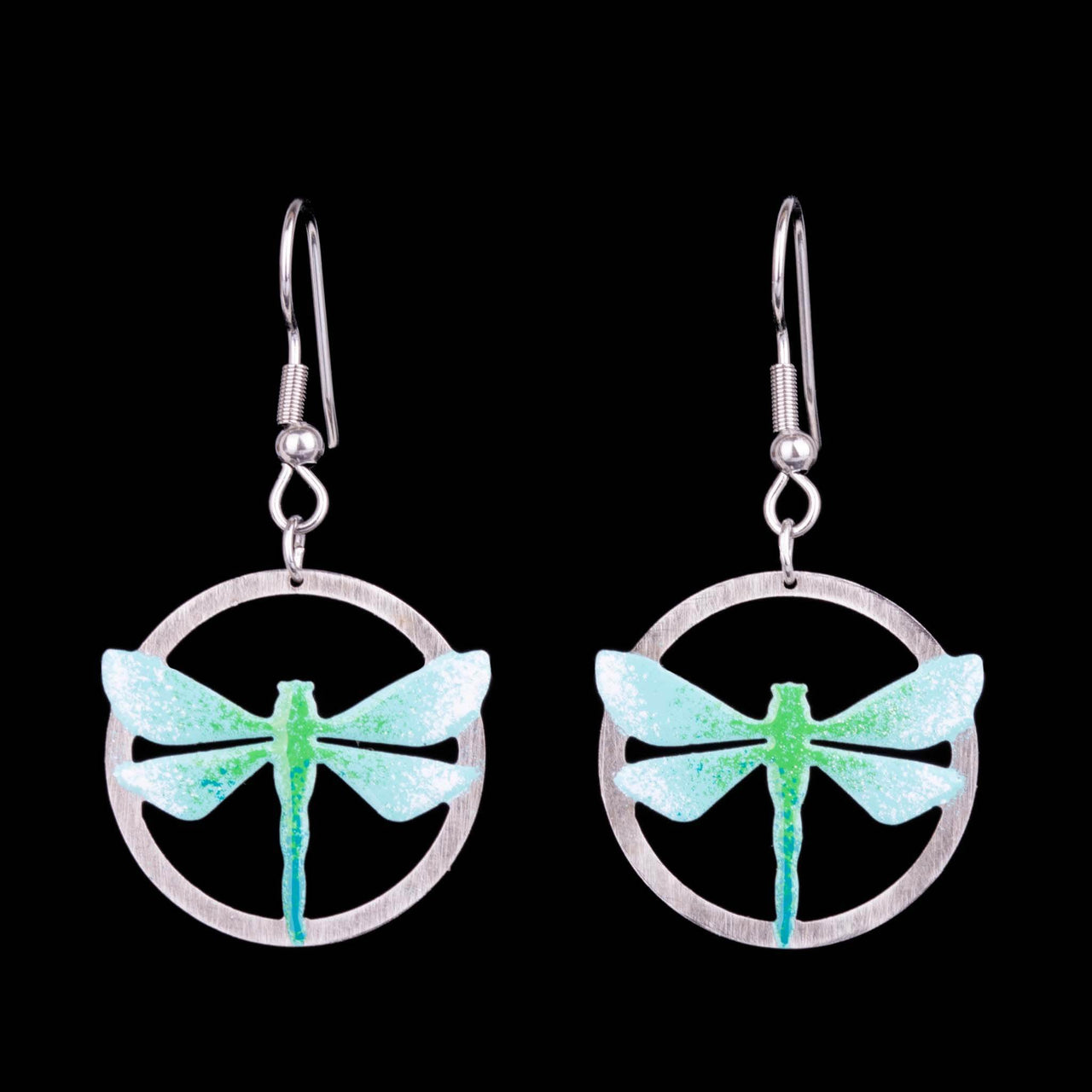 Turquoise Dragonfly Round Earrings