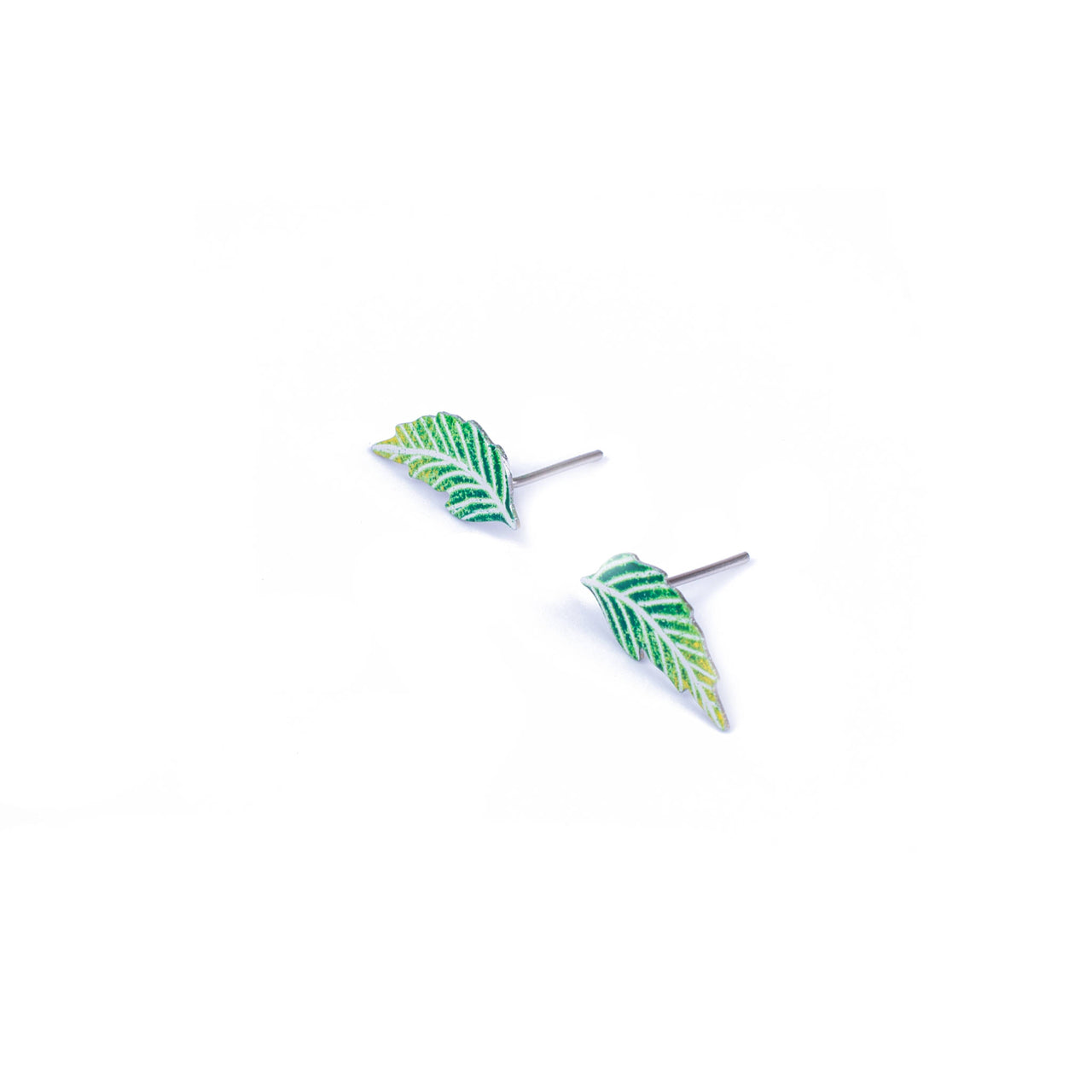 Green Feather Stud Earrings