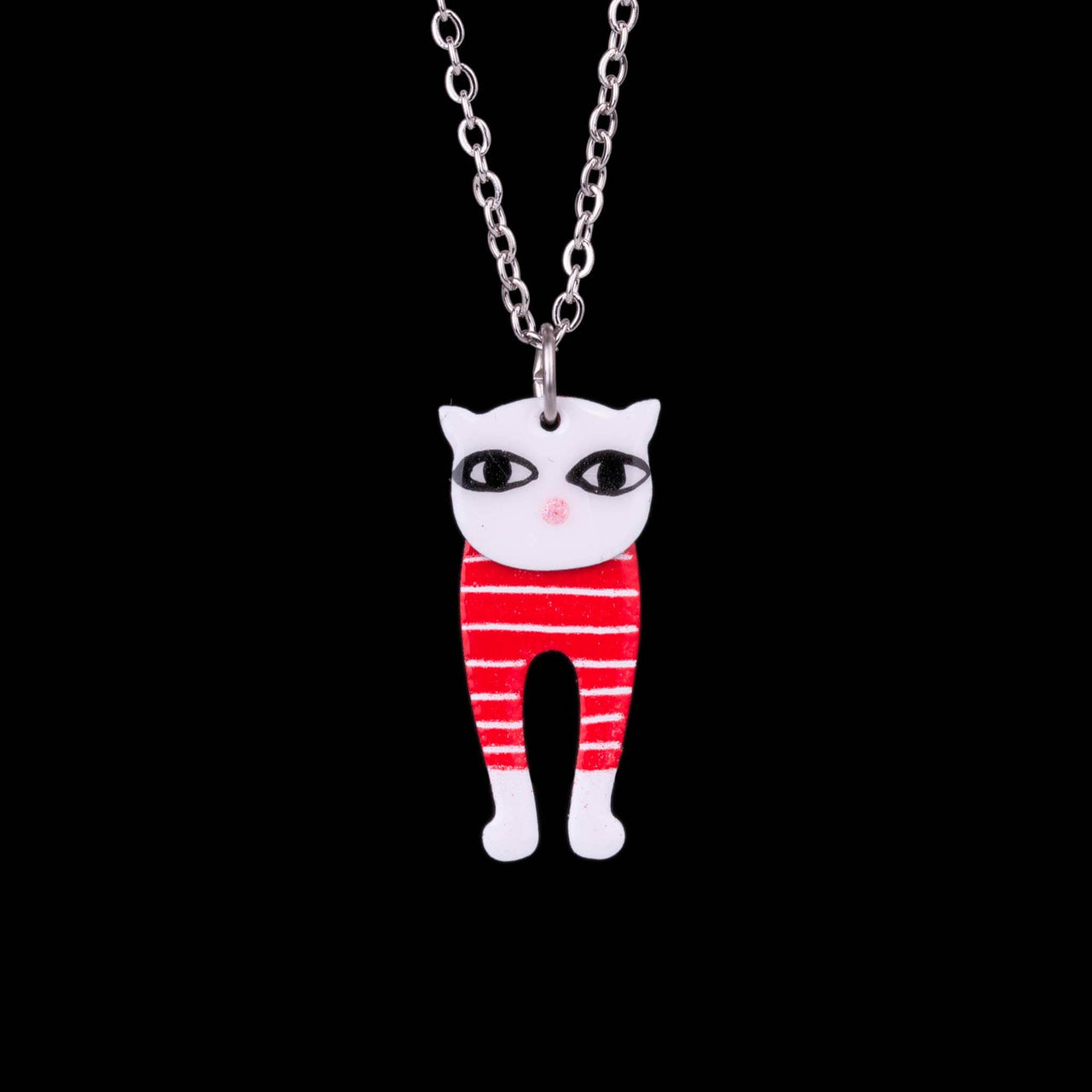 White Cat with Red Stripes Necklace