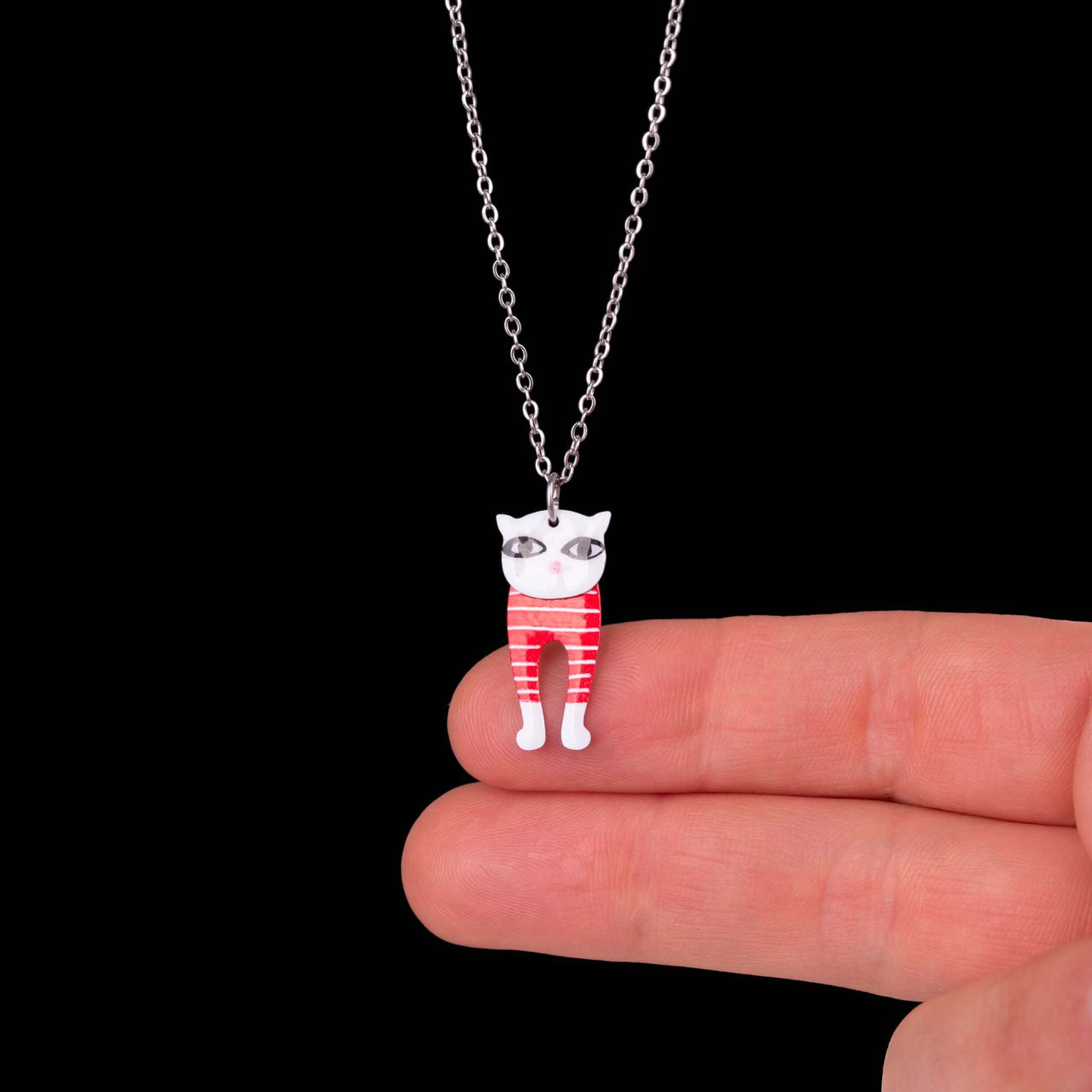 White Cat with Red Stripes Necklace