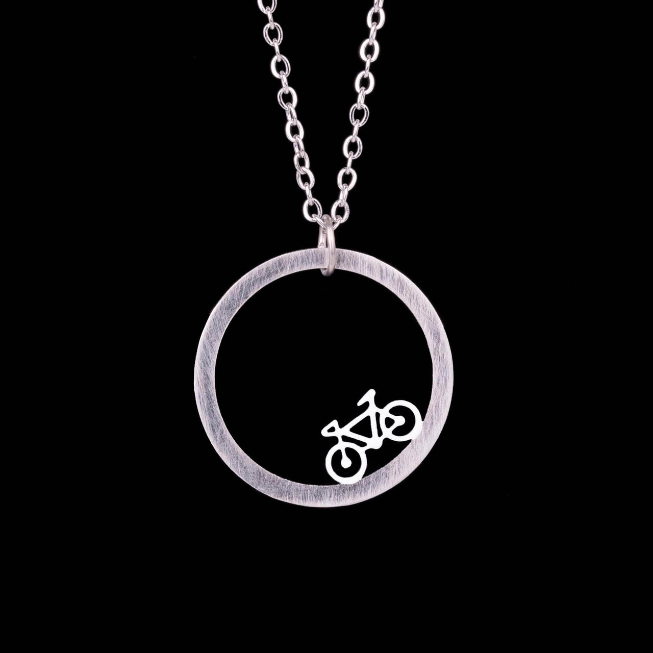 White Bike in Wheel Necklace