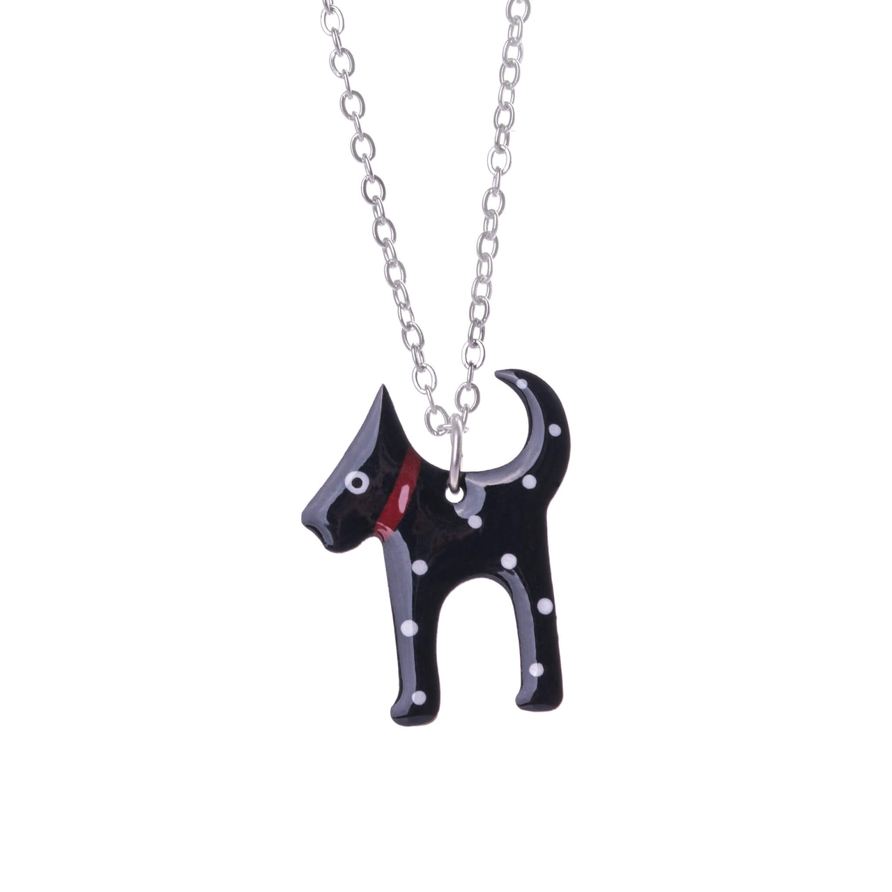 Black Dog Pendant with Polka Dots