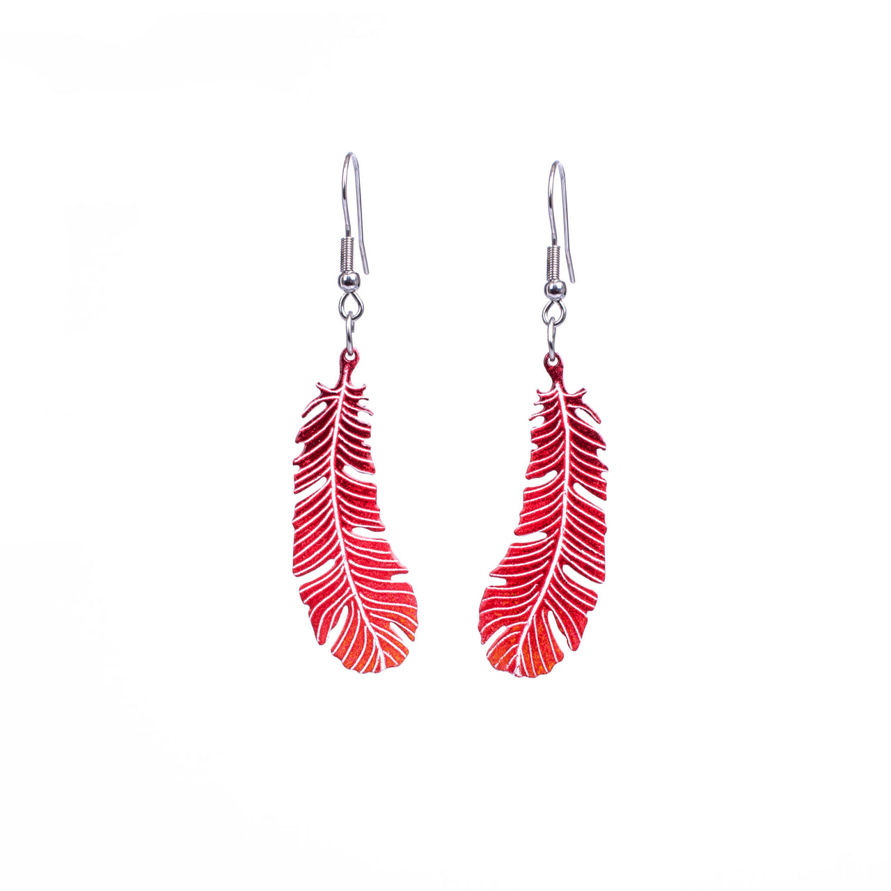 Red Feathers - dangle earrings