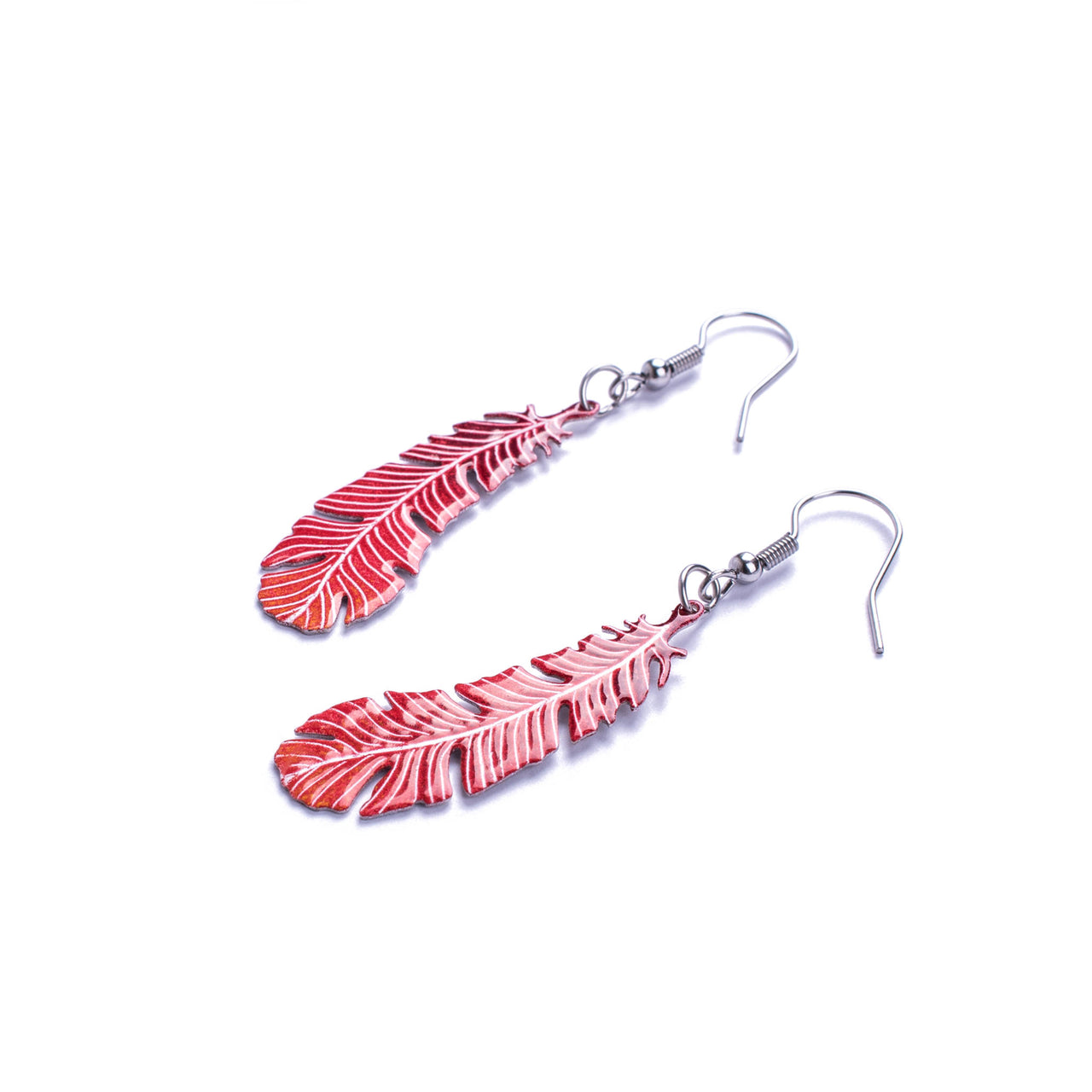 Red Feathers - dangle earrings