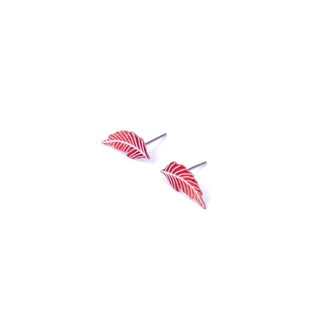 Red Feather Stud Earrings