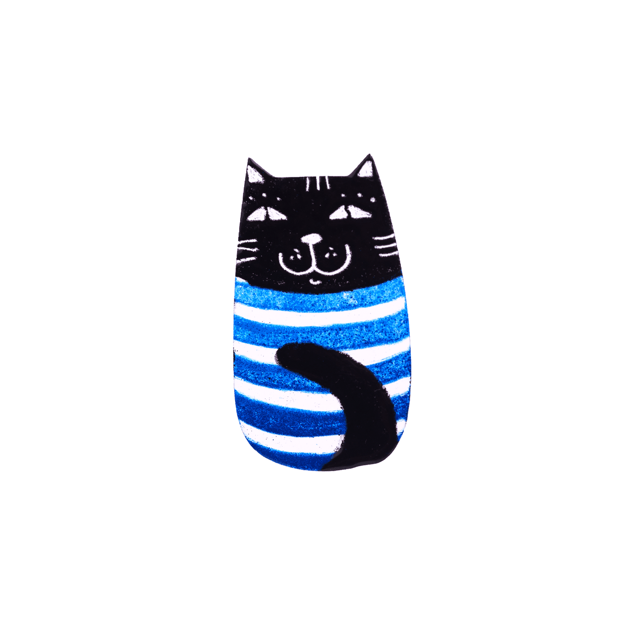 Blue Cat Brooch with Stripes