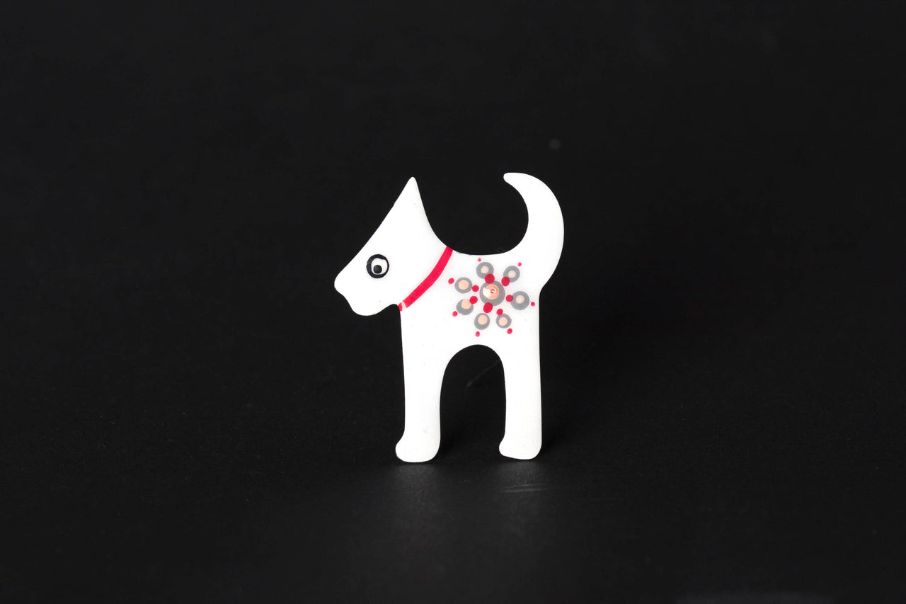 White Dog Brooch