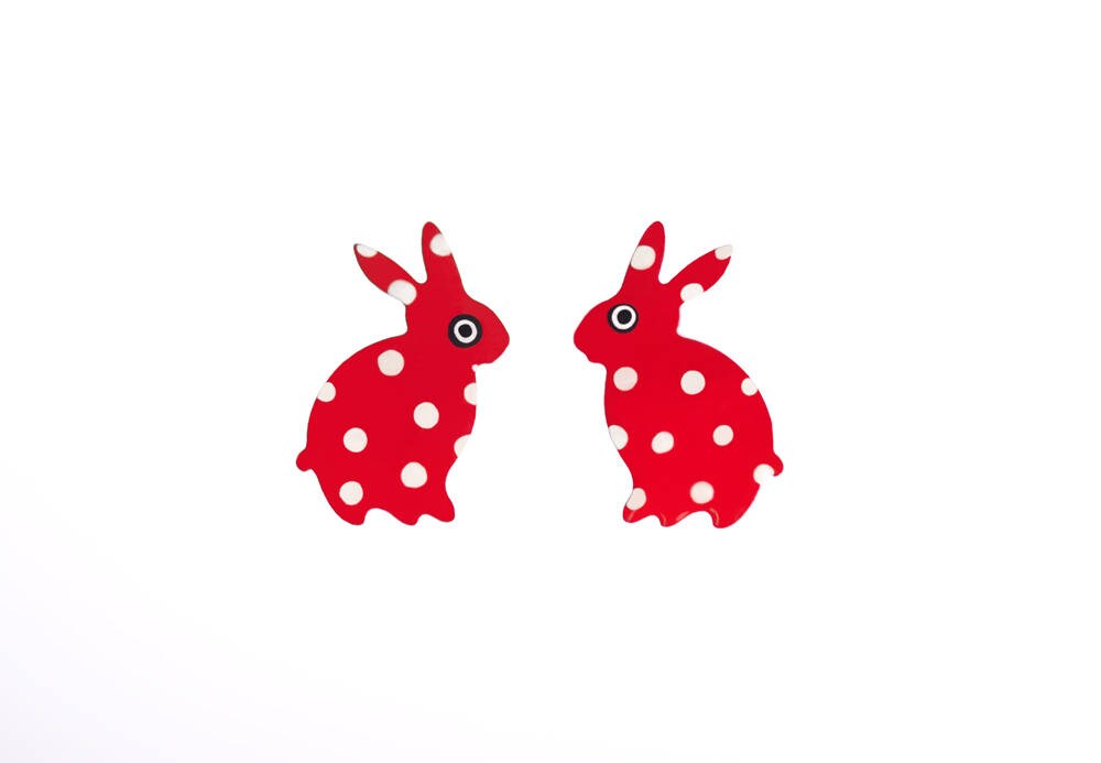 Červení králíčci s retro puntíky - puzety