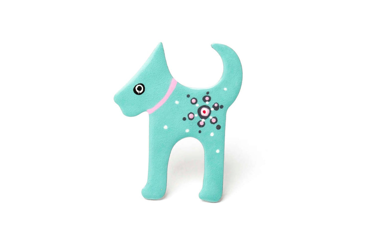 Quirky Turquoise Dog Brooch