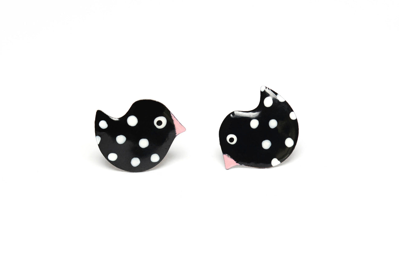 Fun Black Bird Stud Earrings