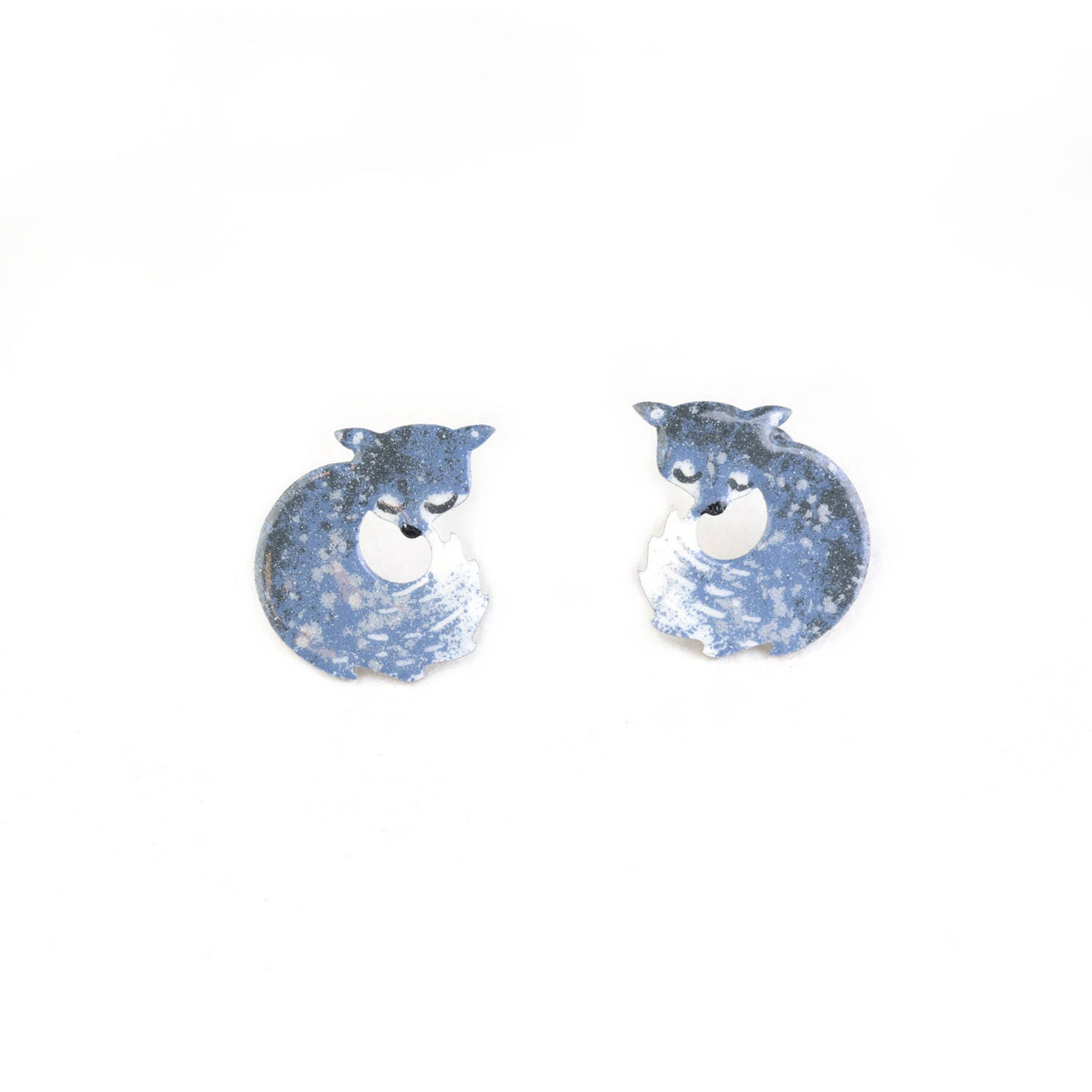 Little Silver Grey Fox Stud Earrings