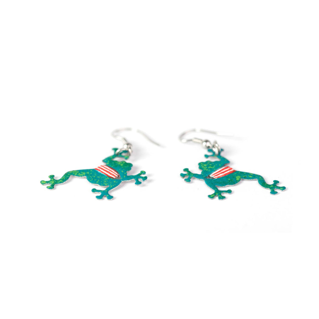 Frog Earrings with Red Stripes
