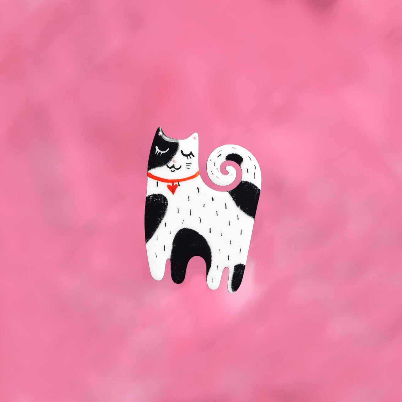 Black and White Tabby Cat Brooch