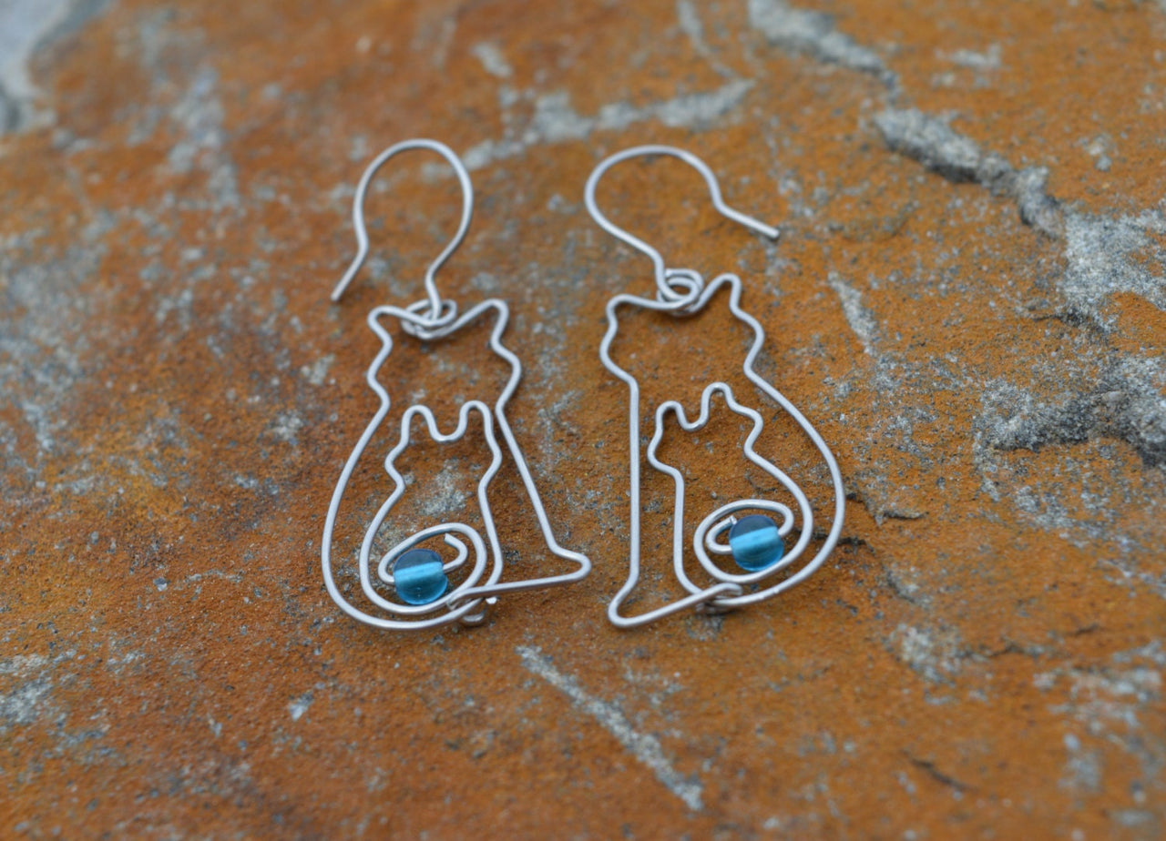 Mother Cat with Baby Kitten Wired Earrings